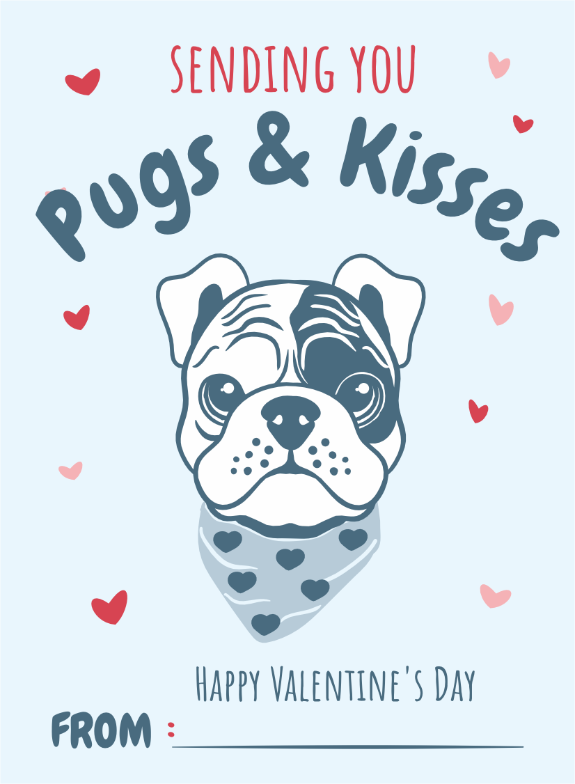 Sending you Pugs & Kisses Greetings Card